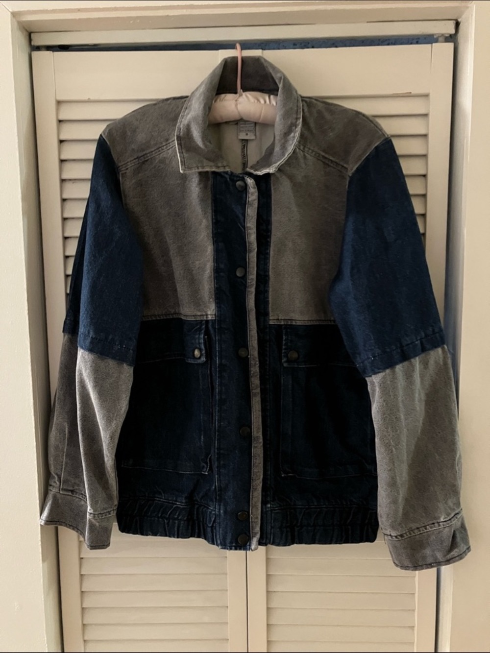 Vintage Learsi Two Tone Denim Blue and Gray Bomber Jacket Small